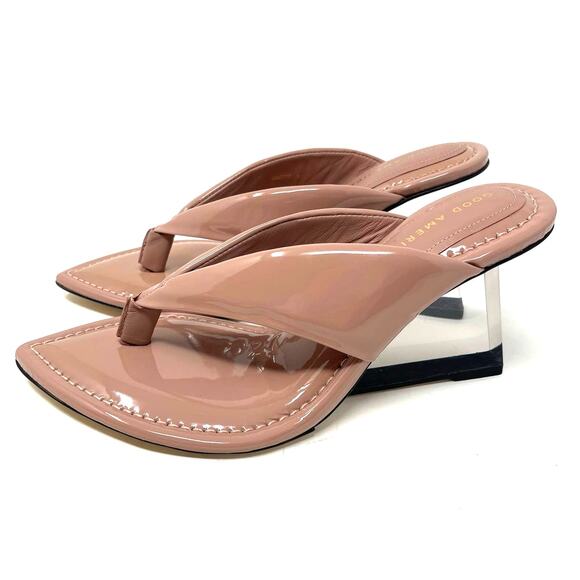 Good American Clear Wedge Sandals Size 7.5 Dusty Patent GA077P-X - Picture 4 of 5